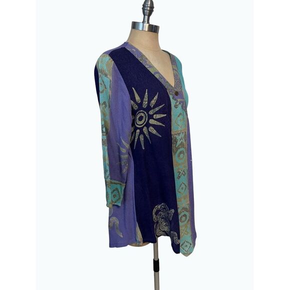 Soft Surroundings Wrapped Tunic Top V Neck 3/4 Sleeve Multicolored Rayon XS - Picture 3 of 6